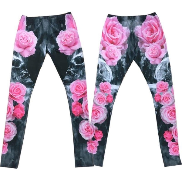 Deathhead Pink Roses - Leggings