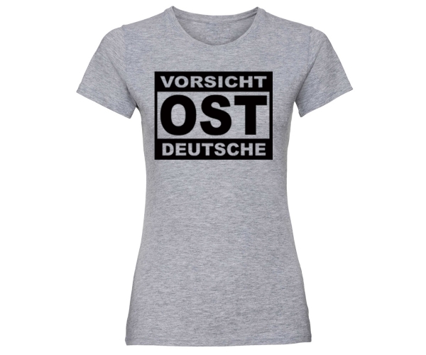 Vorsicht Ostdeutsche - Frauen Shirt - grau-meliert