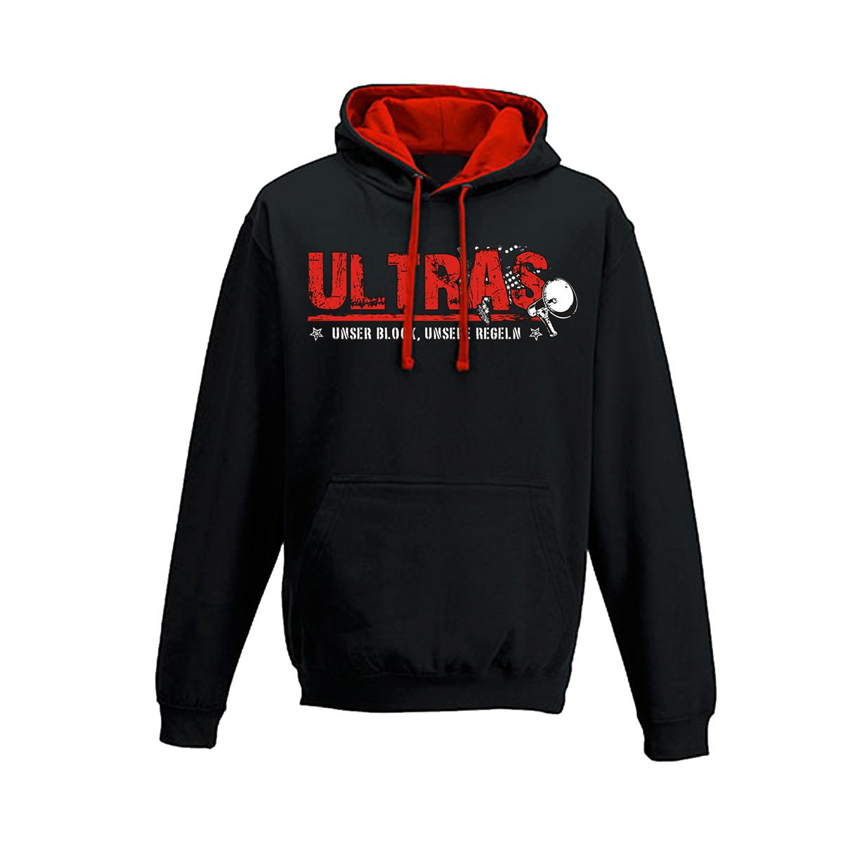 Ultras - Unser Block unsere Regeln - Männer Kapuzenpullover - 2tone schwarz-rot