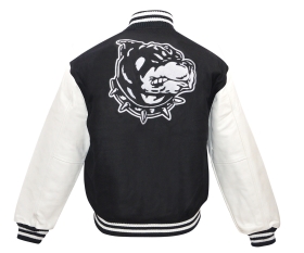 Baseball Jacke echt Leder Bulldog Logo schwarz - weiß